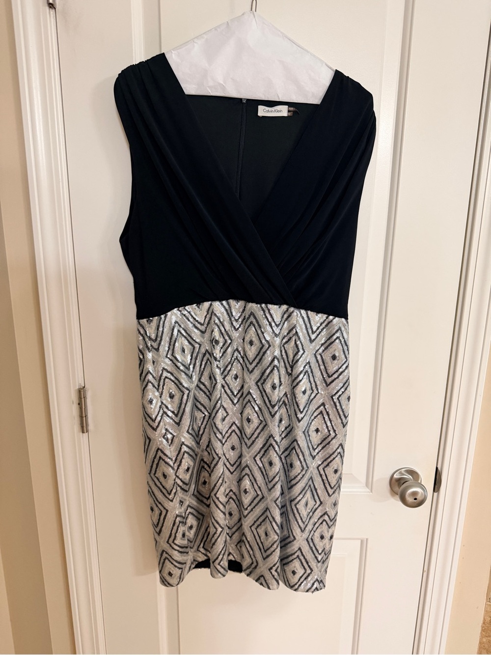 Calvin Klein Black and Silver Asymmetrical Sequin Cocktail Dress